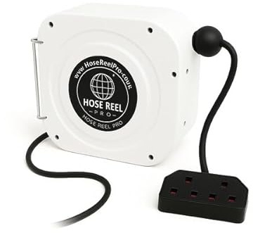 Hose Reel Pro Retractable Extension Cable Reel, Heavy Duty Power Cable 9m Retractable Cable Reel Double Sockets 13A Power Switch (White)