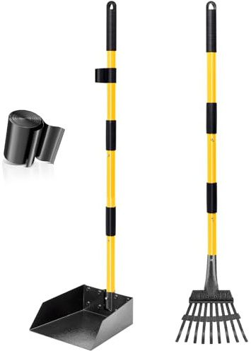 CJYMMFAN Hundekotschaufel Kehrschaufel & Rechen Mit Abfallsäcken, Hundekotsammler Langer Griff, Hundekot Scooper Für Garten & Laub