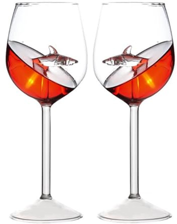 TINGJUNN 2 bicchieri da vino a forma di squalo, calici in cristallo, bicchieri da vino rosso, unici calici da champagne in vetro trasparente, adatti per matrimoni, celebrazioni, bar, feste e altre