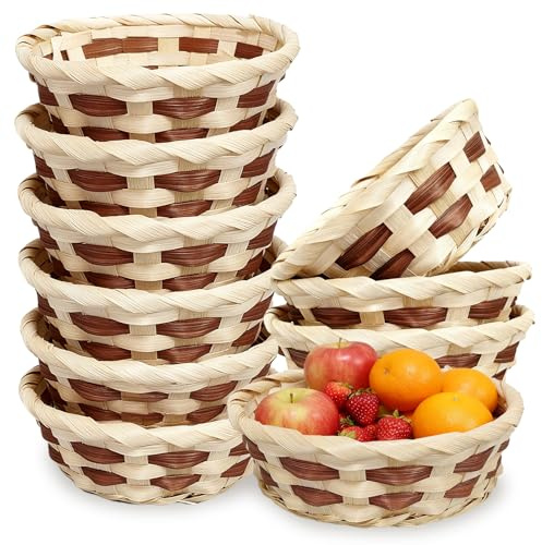 Paquete de 10 cestas redondas de regalo, cesta de pan de bambú, cesta pequeña de bambú de 17 cm, cesta redonda tejida para alimentos, frutas, verduras, aperitivos, reutilizable, para mesa, restaurante