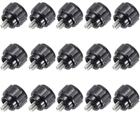 QUARKZMAN Packung mit 15 Rändel Drehgriffe Griffe M4 x 5 mm Schwarz | Rändelschrauben Bolzengriffe, Außengewinde, 14 mm Kopf, Für Elektronik Automobil Möbel Montage Holzwerken DIY Projekte