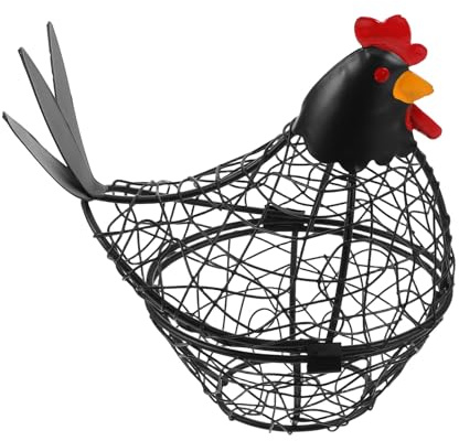 Mipcase Cestino Porta Uova in Ferro Nero con Coperchio a Forma di Gallina Contenitore per Uova da Banco 17X9X19 CM Organizer Cucina per Conservazione e Decorazione Rustica