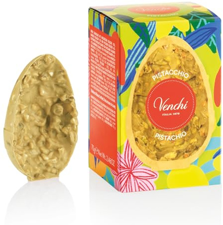 Venchi - Huevo de Chocolate Mignon al Pistacho Salado, 70 Gr, con Granillo Grueso de Pistacho Tostado, Sin Gluten, Colección de Pascua Venchi, Idea de Regalo