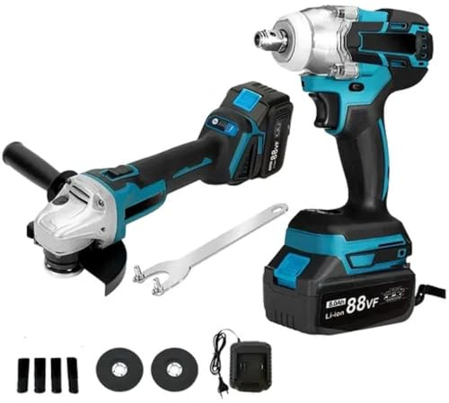 Kit 2 in 1 con Trapano Avvitatore ad Impulsi Svita Bulloni a Batteria, Smerigliatrice Angolare a Batteria 88v