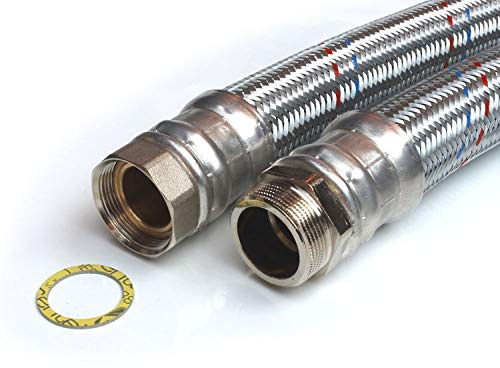H2O-Flex® Panzerschlauch 1 1/2ÜM x 1 1/2AG, DN40, 50 cm | Flexschlauch für Nutzwasser, 1 1/2 Überwurfmutter x 1 1/2 Außengewinde, Geflecht verzinkt, Inliner EPDM, PN6