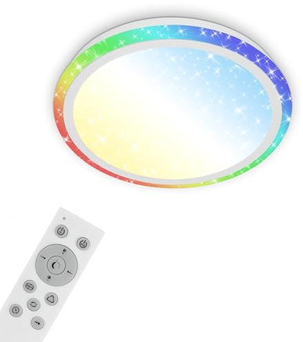 BRILONER - LED Deckenlampe mit Fernbedienung, Sternenhimmel, RGB Ring, LED Lampe, Deckenleuchte, Wohnzimmerlampe, Schlafzimmerlampe, Küchenlampe, Deckenbeleuchtung, Flurlampe, 41x7 cm, Weiß