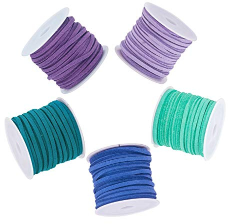 CHGCRAFT 27Yards 3mm 5 Colors Flat Faux Suede Leather Lace Micro-Fiber Leather String Cord Beading Thread for DIY Crafting Tassels Necklaces Bracelet Festival Gift Wrap, Blue Purple Tone