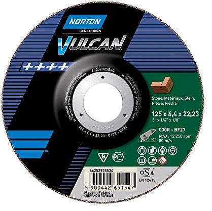 Norton Lot de 10 disques abrasifs coudés 125 x 6,4 x 22,23 C 30 R Vulcan