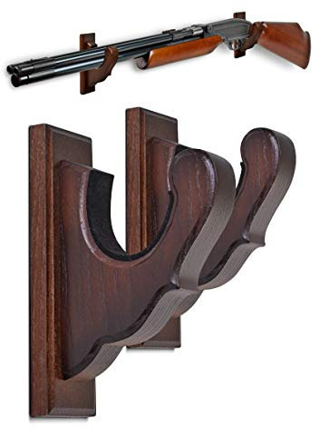 Teslyar Gun Rack Wall Mount Hold Up Displays Horizontal Gun Rack and Shotgun Hooks Store Any Rifle Shotgun Sword Saber and Bow Real Hardwood (Wenge)
