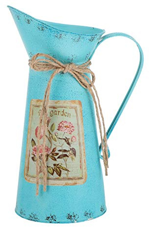 Holibanna Shabby Chic Rustique Ferme Cruche Vintage Fleur Pichet Vase en Métal Galvanisé Pot De Fleur De Fer Seau Table Maîtresse Planteur