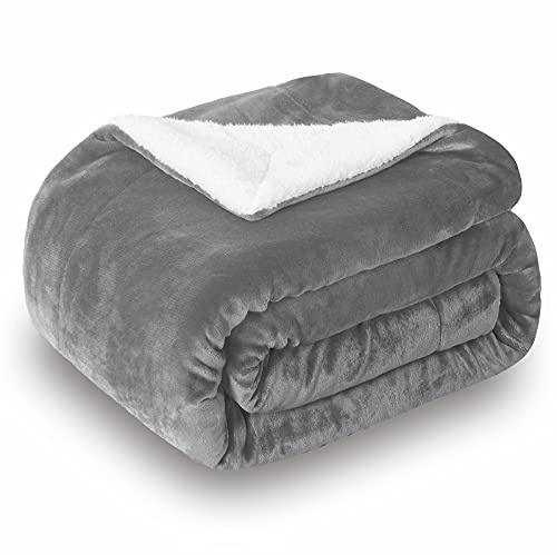 SOCHOW Sherpa Decke Grau zweiseitige Wohndecken Kuscheldecken, extra Dicke warm Sofadecke/Couchdecke aus Sherpa, 220 x 240 cm super flausch Fleecedecke als Sofaüberwurf oder Wohnzimmerdecke