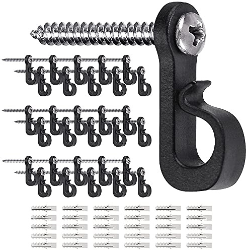 SELEWARE Screw in Hooks for Hanging Outdoor String Lights, Windproof Christmas Light Hanger Hooks, White Wall Hooks for Patio Gazebo Fence to Hang Party Fairy Wire Lights, Plants