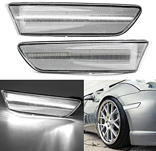 NSLUMO Led Side Marker Lights for 2003-2007 Infiniti G35 Coupe Skyline V35 Clear Lens Xenon White LED Front Bumper Turn Signals Side Marker Assembly