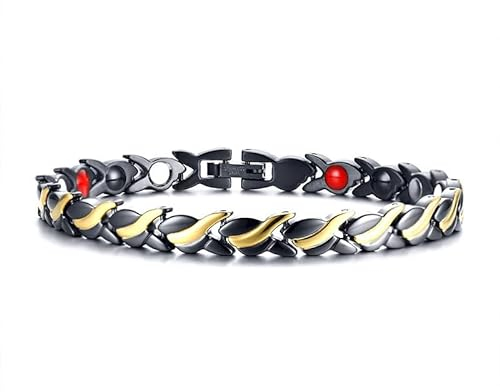 Stfery Armband Männer Metall, Personalisiertes Magnetarmband Edelstahl Armband Herren Mit Gravur Schwarzes Gold als Geburtstagsgeschenke,
