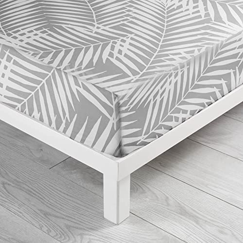 douceur d'intérieur, Lenzuolo con angoli elasticizzati (160 x 200 cm) Botania Grigio, 100% Cotone