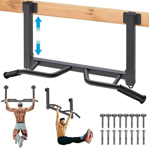 Kipika Joist Mounted multifunktionell pull-up-stång - 4 nivåer av höjdjustering - Multi-vinkelhandtag - Chin Up Bar Joist Mount - Hem Styrketräningsutrustning