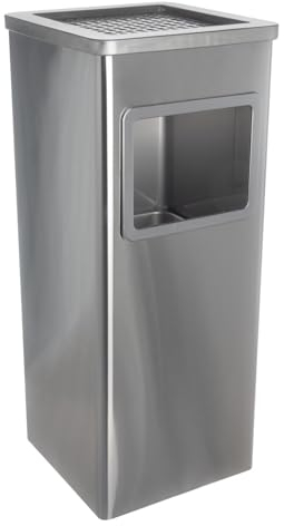 Curvaso 30L Outdoor Rubbish Bin with Ashtray Lid Stainless Steel Commercial Waste Dustbin for Pub, Patio, Garden & Office (Silver Square)
