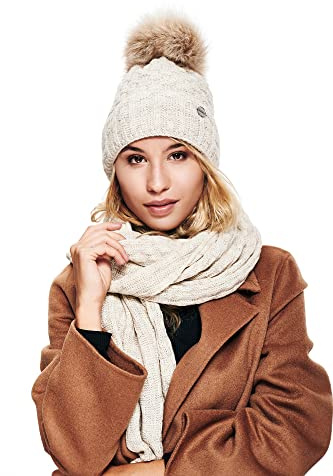 ELIMELI Damen Winter Mütze warme Strickmütze Wintermütze mit Bommel Slouch Strick Beanie Damen für Winter Bommelmütze Hergestellt in EU Farbenauswahl 16517