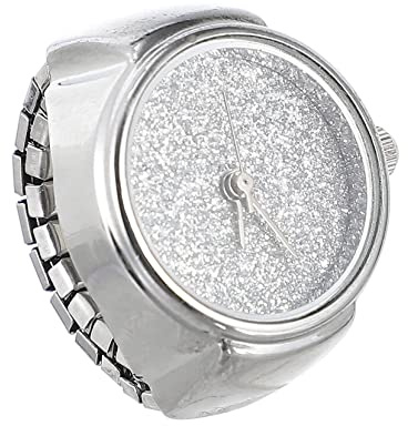 Mikikit Ringuhr Fingeruhr Glitzerring Quarzuhr Silber Damen Und Herren Stylische Armbanduhr Geschenk Für Freunde Geburtstag Neujahr