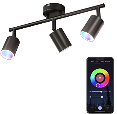 addlon LED Deckenstrahler 3 Flammig Dimmbar, Smart LED Deckenleuchte Schwenkbar Deckenlampe 16 Mio. Farben, Steuerbar via App Kompatibel mit Sprachassistent (inkl. 3x5W GU10 LED Brine