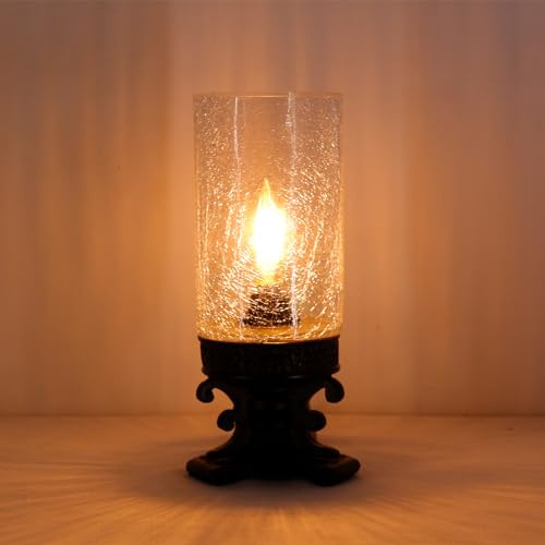 ANYONGLU Glass Table lamp with fine Cracks, Small Candle Holder, Desktop Night Light, Bronze-Colored Resin Base, 4 inches x 4 inches x 10.5 inches