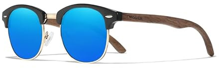 KINGSEVEN Handgefertigte 2023 Sonnenbrille aus schwarzem Walnussholz Männer polarisierte UV400-Schutz halbrandlose Retro-Brillen Frauen Oculos (Blau)