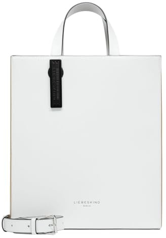 LIEBESKIND Berlin Paperbag Tote M – Paperbag Tasche aus Leder mit Jacquard-Schultergurt & Logodetails I Damen-Tasche | Leder Handtasche Damen | Women’s Tote Bag
