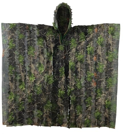 PELLOR 3D-blad Ghillie kostym, kamouflagedräkt, ghillie, kappa, snabbtorkande, kamouflagekläder för jakt, camping, utomhus, militär, jakt, täckt, CS djurfotografering, festsmycke (grön)
