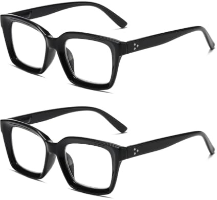 Hubeye Großem Lesebrille für Damen Herren Modisch Quadratische Rahmen Anti-Blaulicht Brillen Lesehilfe (Schwarze, 1.00)
