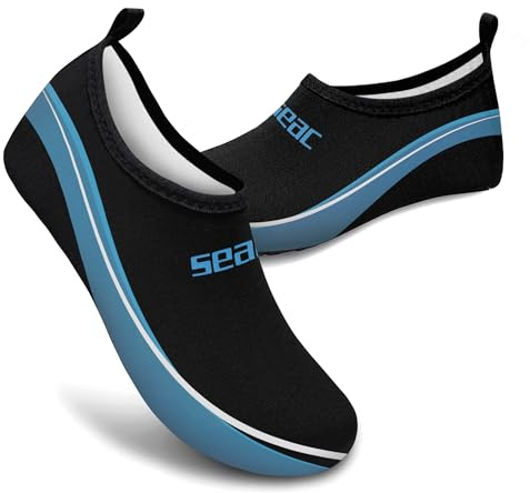 SEAC Smile, Chaussures de Sports Nautiques, pour la mer, la Plage et la Piscine, antidérapantes, élastiques, Noir, 44 EU