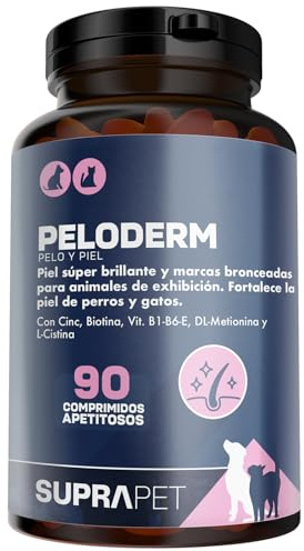 Suprapet Peloderm für Hunde und Katzen 90 Tabletten auf Basis von Biotin, Zink, Vitamin B, Methionin und Cystin für Wohlbefinden und Glanz der Haare | Ergänzungsfuttermittel