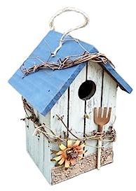 Blue Wooden Bird House Model Hanging Ornament for Decor