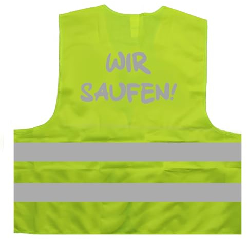Wir Saufen JGA 2024 Team Warnweste (Versus ich heirate) Warnweste BZW. Signalweste mit reflektierendem Aufdruck - Größe L/XL, Gelb