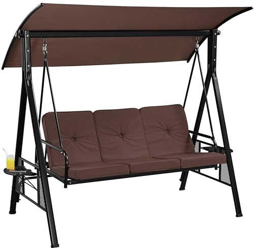 Yaheetech 3-Seater Garden Swing Chair with Adjustable Canopy, Dark Brown