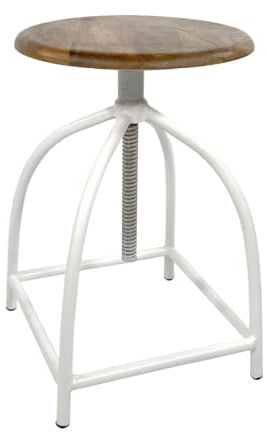 Amago home Drehhocker Barhocker Hocker Drehstuhl höhenverstellbar Massivholz Sitz Metall Gestell Farbe reinweiß - Tabacco