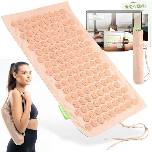 BACKLAXX® Akupressurmatte Set mit Kissen To-Go, Akupunktur Matte | Fürs Handgepäck: kompakte Akkupressmatte mit Kissen & Tasche, als Stachelmatte, Nagelmatte, Shiatsu Matte & Fakirmatte