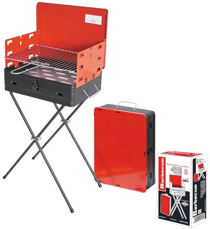 Marvin Barbecue a Carbonella Richiudibile a Valigetta Griglia in Acciaio Cromato Regolabile in 3 Posizioni Portatile BBQ Grill Giardino Campeggio Picnic (SWEET Art.840)