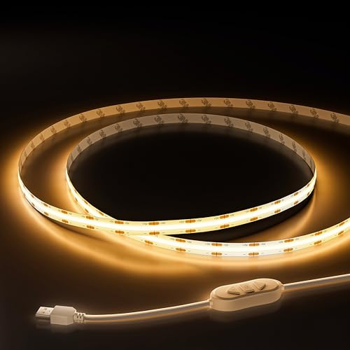 OULARA USB COB LED Streifen 5V Warmweiß 2700K,2M dimmbare 640LEDs COB LED Band Licht, Flexibler LED Strip Mit Speicher Funktion für TV Hintergrund beleuchtung,Schlafzimmer,Spiegel