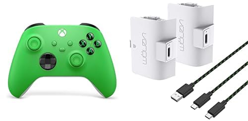 Xbox Wireless Controller – Velocity Green Series X|S, One e Device Windows+Venom Confezione da due batterie ricaricabili ad alta capacità da 1100 mAh - bianche