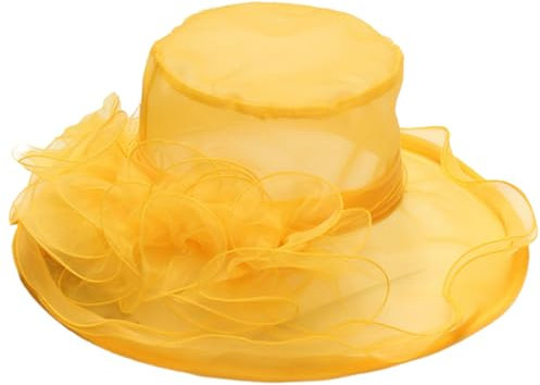 Reyox Damen Fascinator Hut Organza Rüschen Blumen Sonnenhut für Hochzeit Ascot Karneval Tee Party Gelb