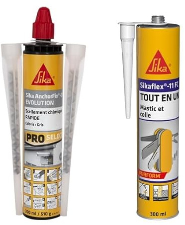 SIKA - Scellement chimique à prise rapide - Fixation d'objets lourds - Int/Ext - Ton pierre - 300ml + Mastic, joint et colle multi-usages multi-supports - Intérieur et extérieur - Blanc - 300ml