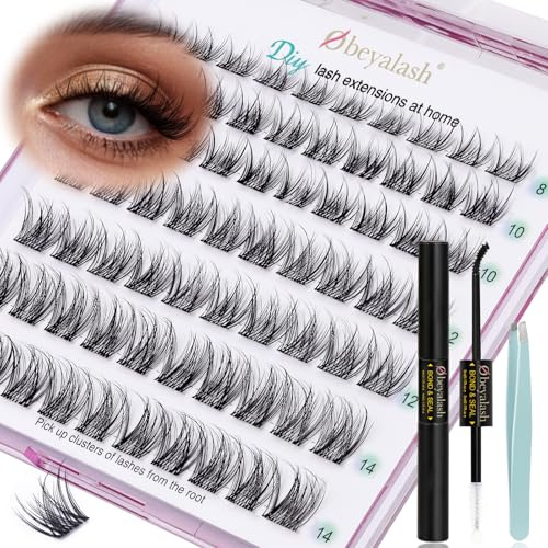 Obeyalash Individuelle Wimpern mit Lash Bond and Seal Kleber, Pinzette, Verlängerungskit, D-Curl, DIY, Falsche Wimpern, 8-14 mm, SNR028