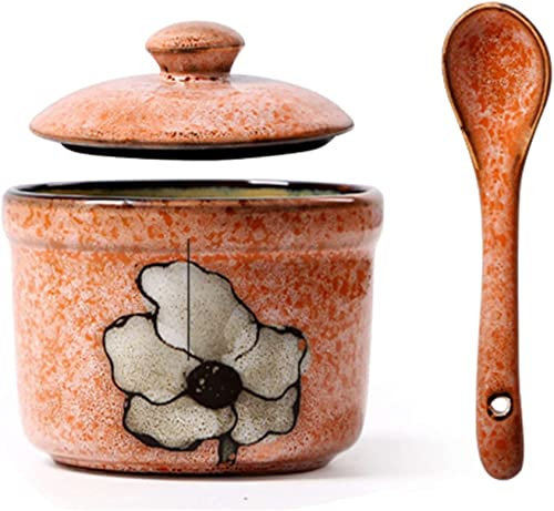 Sucrier en céramique, pot à crème, sucrier avec couvercle et cuillère, pot de stockage de sucre, pot à sucre, récipient à sucre, pot à épices, pot à sel et à sucre, pot à assaisonnement - Rouge - 160