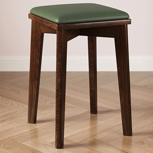 KHLMSRXJ PU-Frisiertischhocker, Vintage-Esszimmerbank für das Wohnzimmer, moderner Schminkhocker mit massiven Holzbeinen für das Schminkzimmer (Farbe: Grün, Größe: Flache Ausführung)