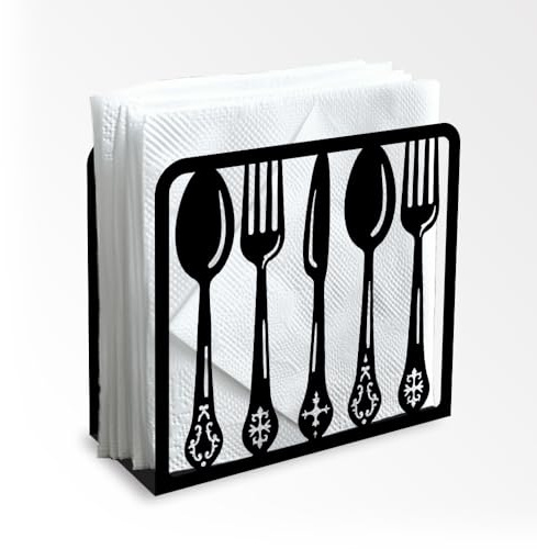 Doodlream Tableware Decorative Black Metal Napkin Holder for Table, 12 x 12 x 5cm Standing Napkin Holder for Home Kitchen Restaurant Picnic Party Coffee Bar Dining Room