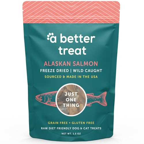 A Better Treat - Freeze Dried Salmon Dog Treats, Wild Caught, Single Ingredient | Natural High Value | Gluten Free, Grain Free, High Protein, Diabetic