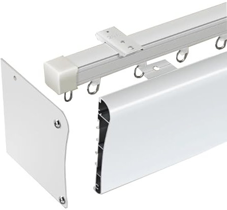 Robuster Lamellenvorhang, Raumteiler, staubdicht, Duschstangen-System mit integrierter Volantbox, Deckenmontage, 260 cm, ideal für Privatsphäre und Raummanagement