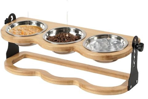 Cuencos elevados para perros - Estación de alimentación elevada | de altura ajustable para mascotas con 3 cuencos de acero inoxidable, plataforma inclinada para razas grandes y pequeñas, sin