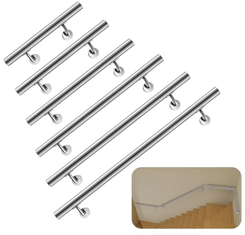 Aica Edelstahl Handlauf, Geländer, Wandhandlauf, Treppengeländer, 180 cm, Innen- und Außenbereiche geeignet