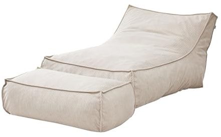 BotYcht Fodera per Poltrona a Sacco Grande(Solo Fodera, Senza Imbottitura), Copertura per Pouf Puff in Velluto a Coste Lavabile in Morbida per Adulti e Adolescenti,Beige White